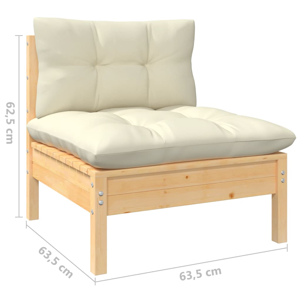 vidaXL 10 Piece Garden Lounge Set with Cream Cushions Pinewood