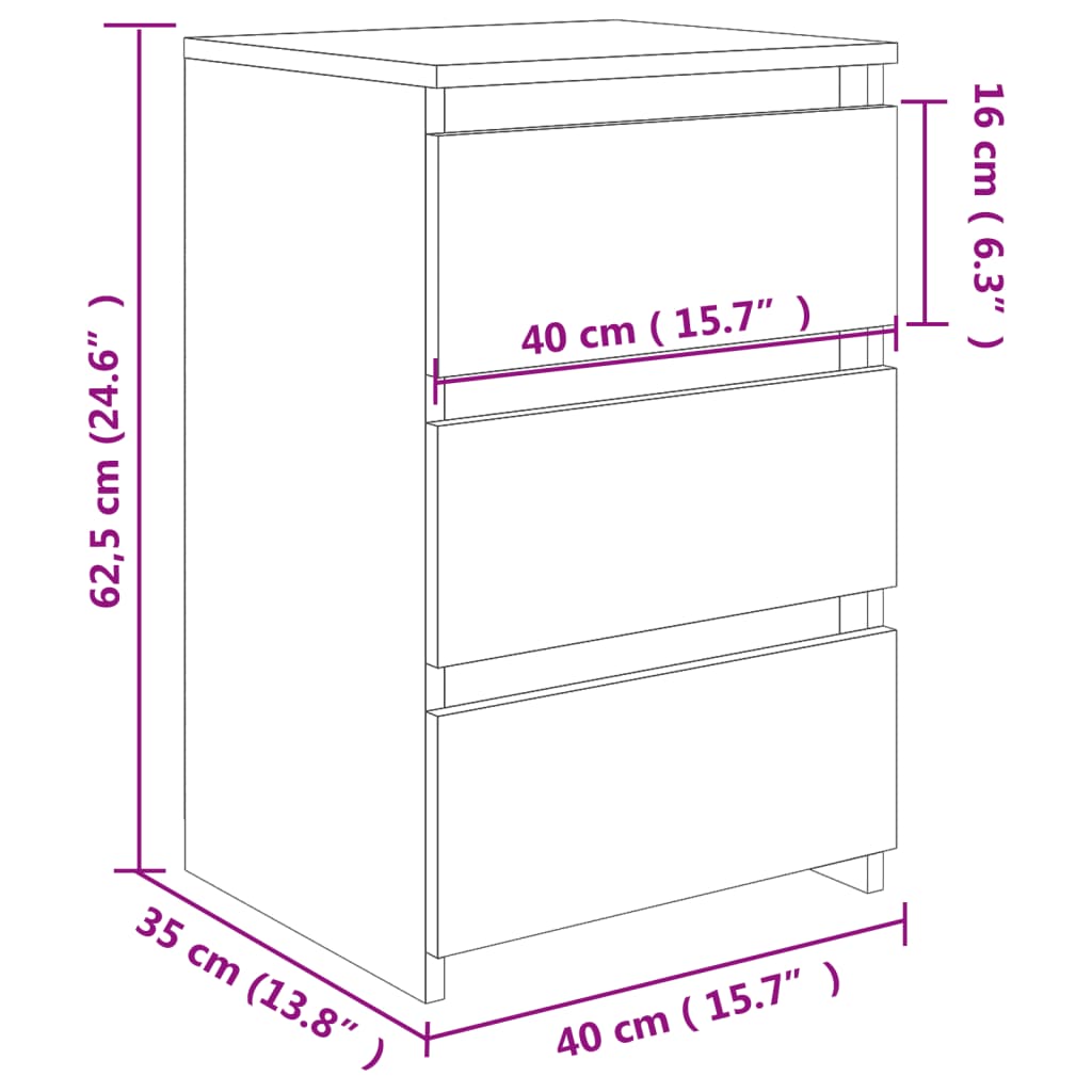 vidaXL Bed Cabinet Concrete Grey 40x35x62.5 cm Engineered Wood