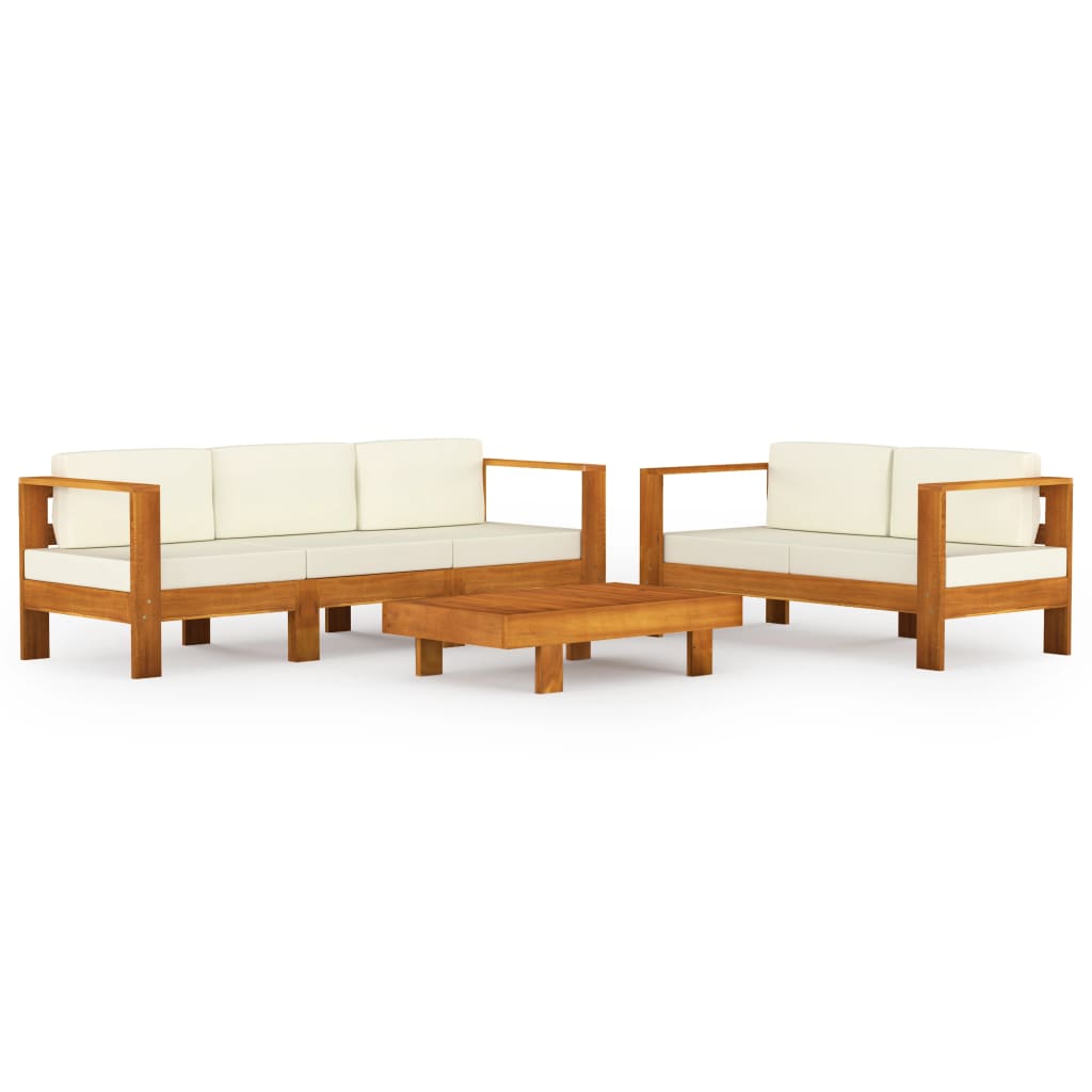 vidaXL 5 Piece Garden Lounge Set with Cream White Cushions Acacia Wood
