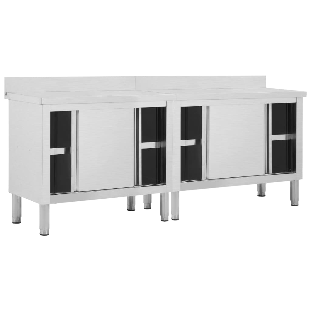 vidaXL Work Tables with Sliding Doors 2pcs 200x50x(95-97)cm Stainless Steel