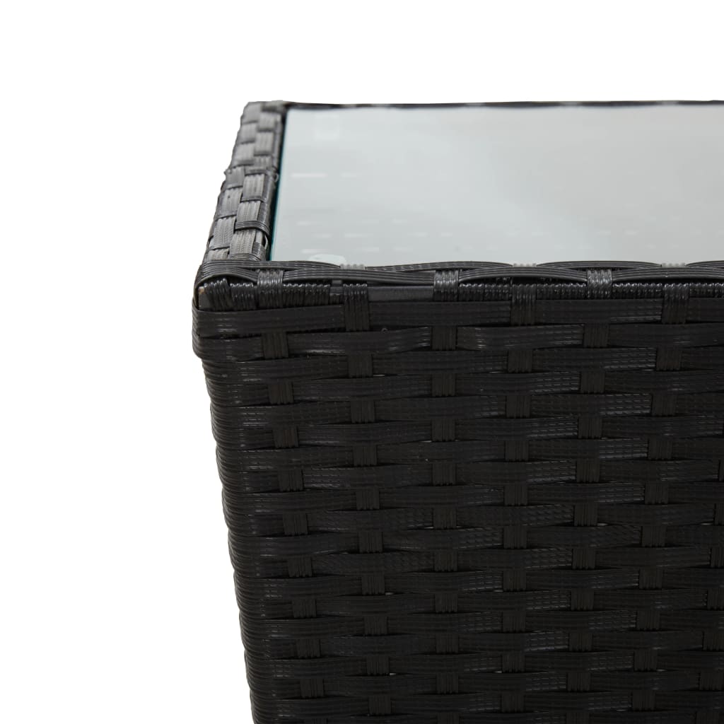 vidaXL Tea Table Black 41.5x41.5x43 cm Poly Rattan and Tempered Glass