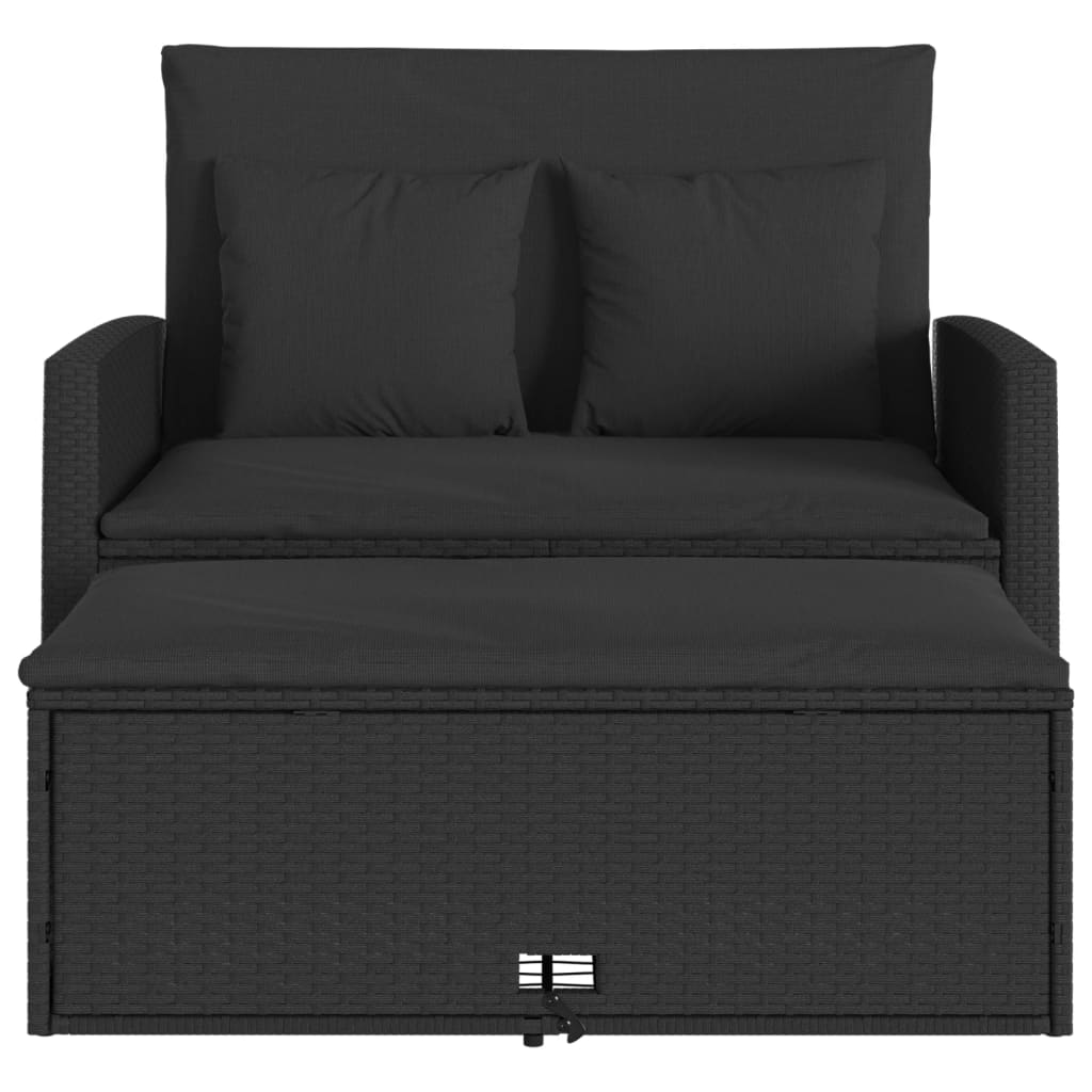 vidaXL Garden Sofa with Cushions 2-Seater Black Poly Rattan