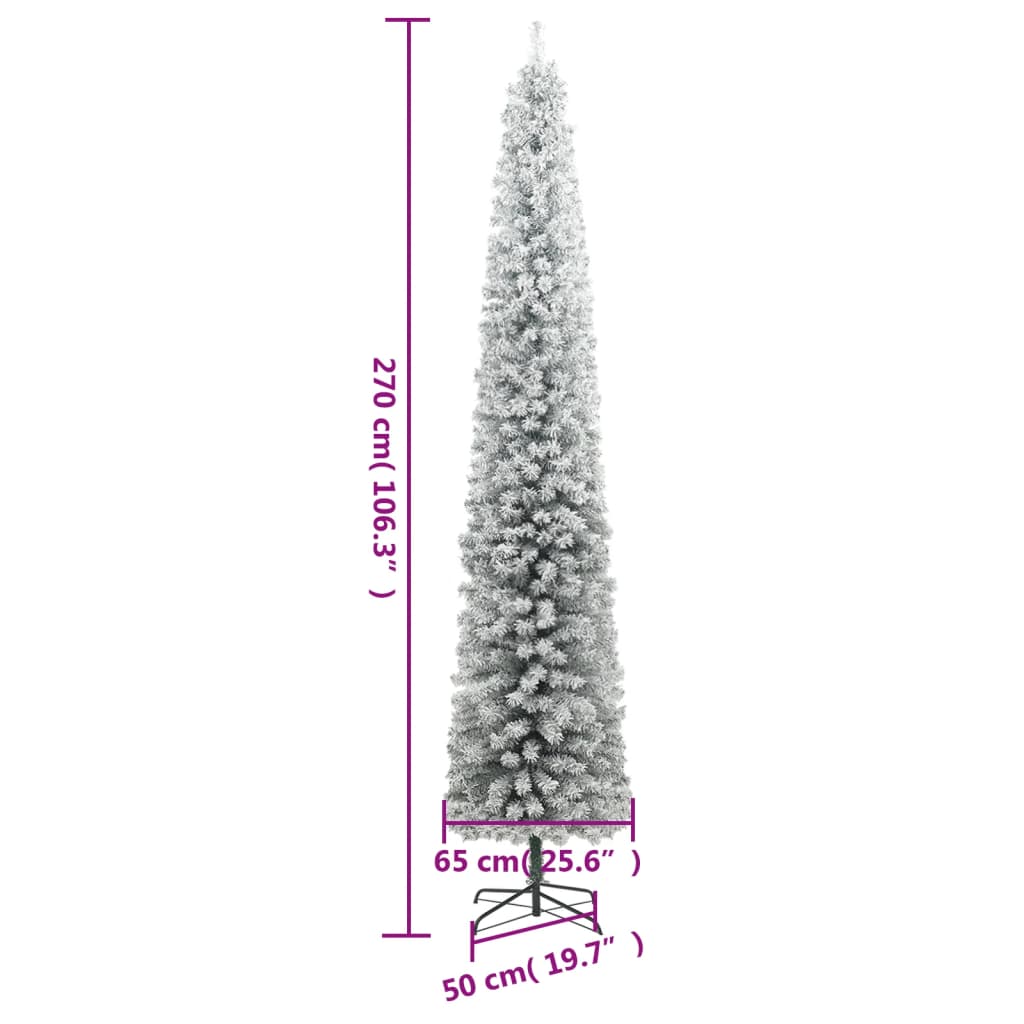 vidaXL Slim Christmas Tree 300 LEDs & Flocked Snow 270 cm