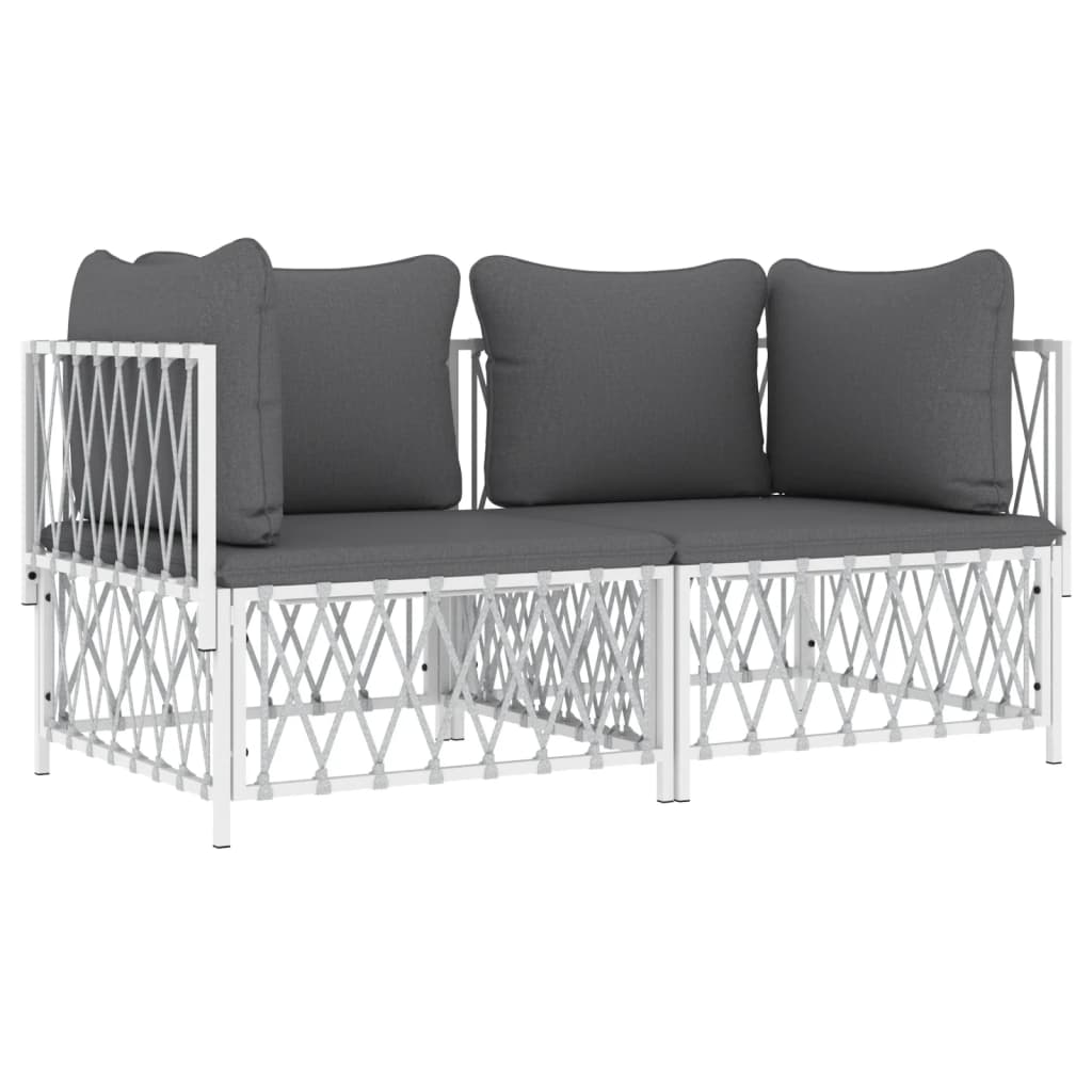 vidaXL 2 Piece Garden Lounge Set with Cushions White Steel