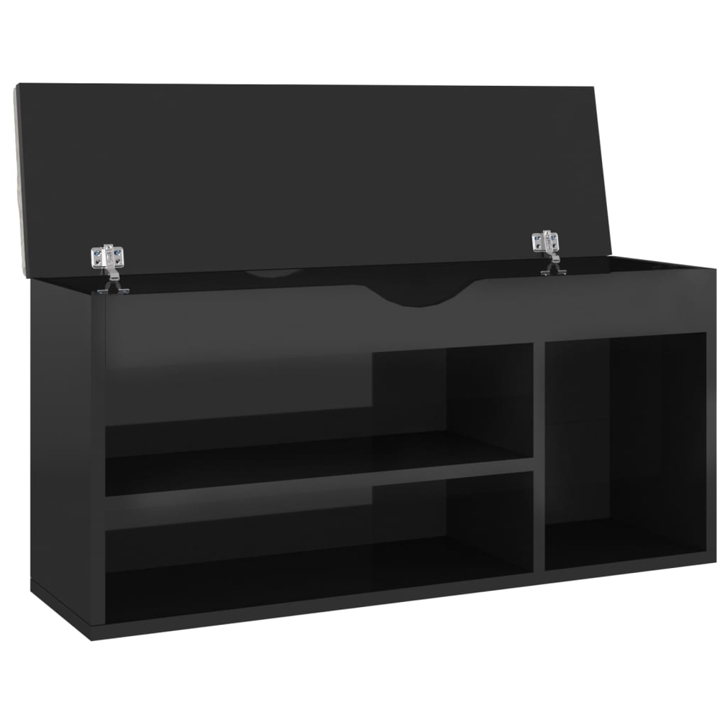 vidaXL Shoe Bench with Cushion High Gloss Black 104x30x49 cm Engineered Wood
