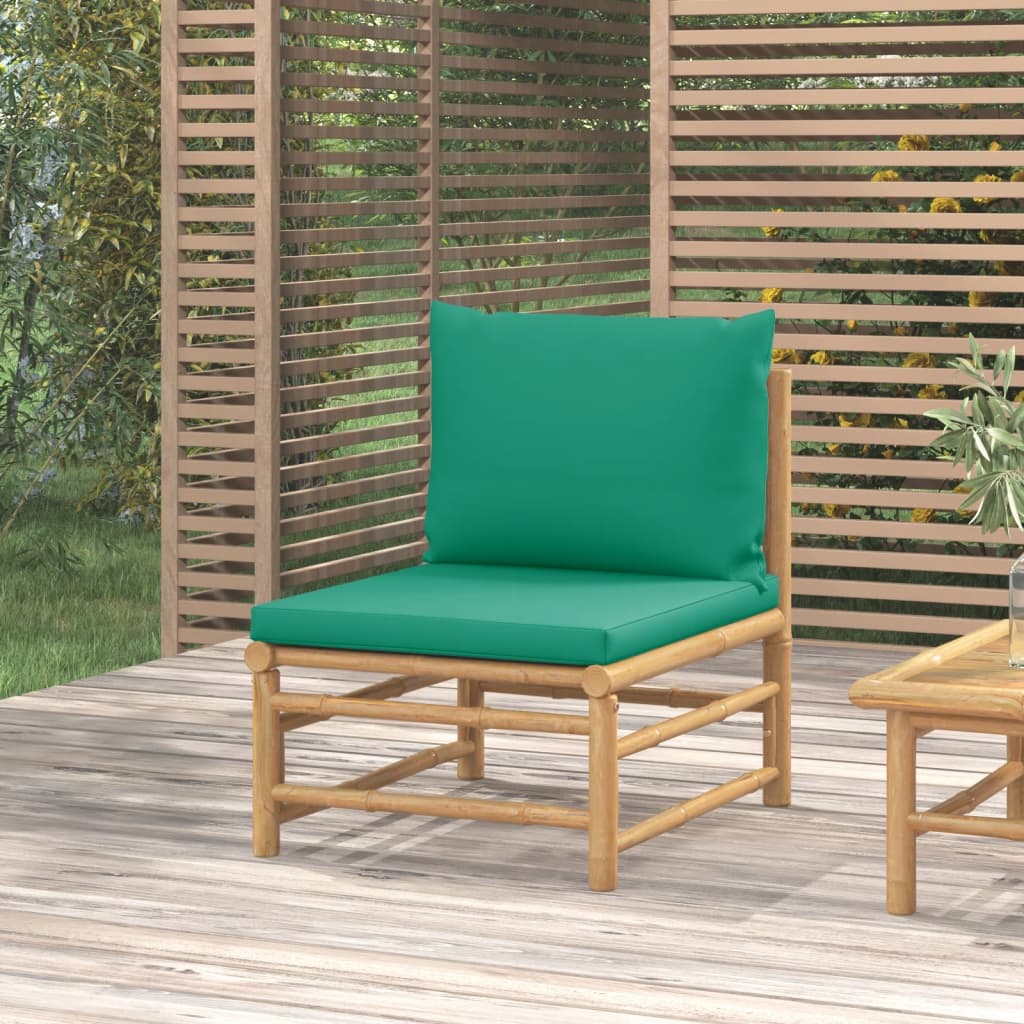 vidaXL Garden Middle Sofa with Green Cushions Bamboo