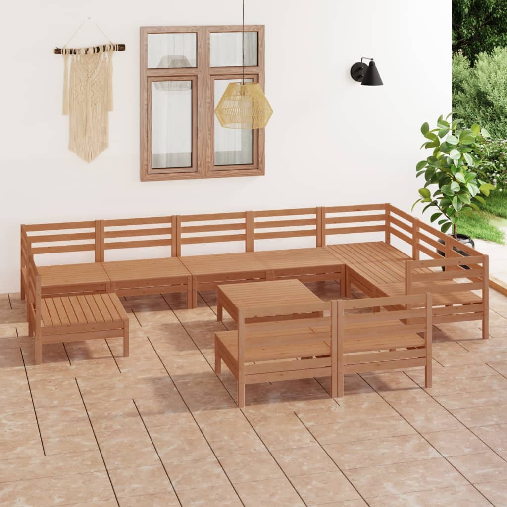 vidaXL 11 Piece Garden Lounge Set Solid Wood Pine Honey Brown