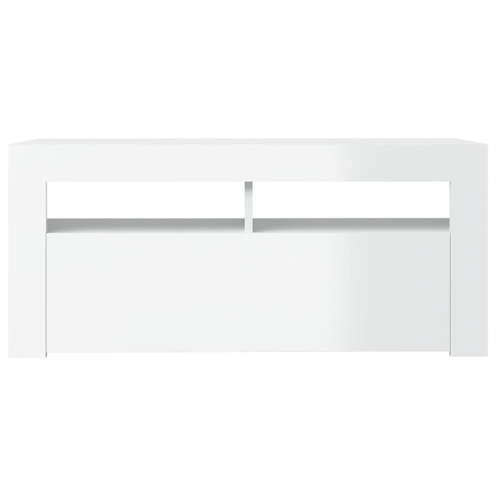 vidaXL TV Cabinet with LED Lights High Gloss White 90x35x40 cm