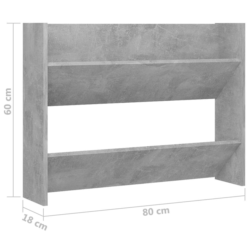 vidaXL Wall Shoe Cabinet Concrete Grey 80x18x60 cm Engineered Wood