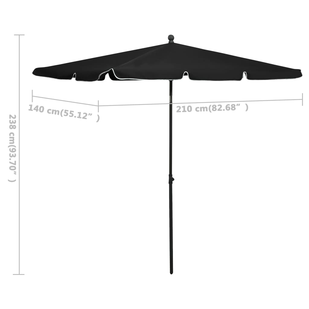vidaXL Garden Parasol with Pole 210x140 cm Black