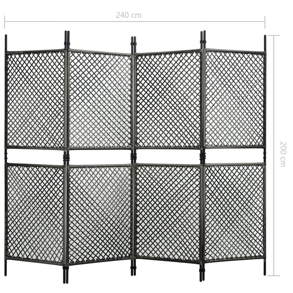 vidaXL 4-Panel Room Divider Poly Rattan Anthracite 240x200 cm