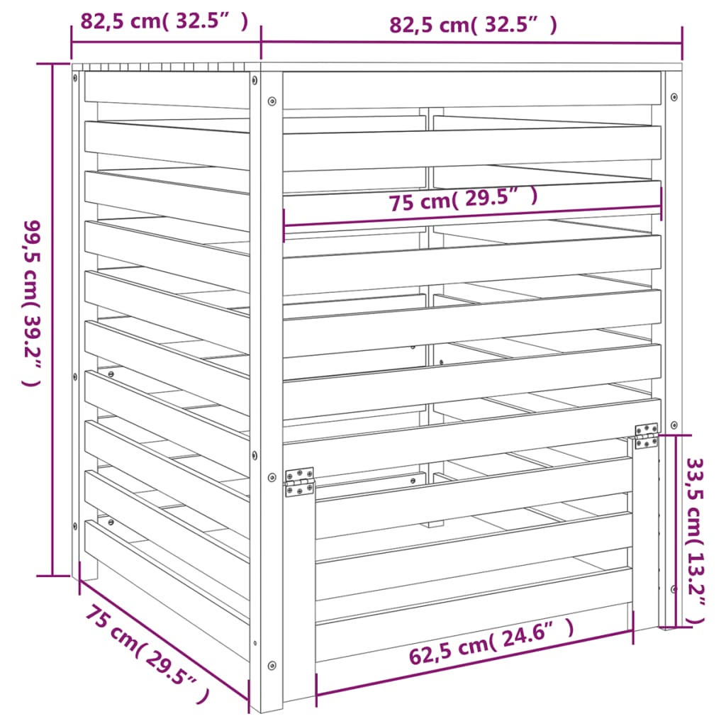 vidaXL Composter White 82.5x82.5x99.5 cm Solid Wood Pine