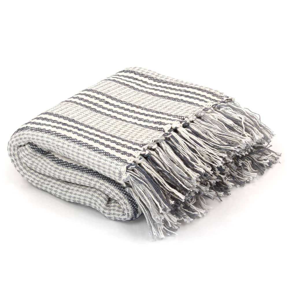 vidaXL Throw Cotton Stripes 125x150 cm Grey and White