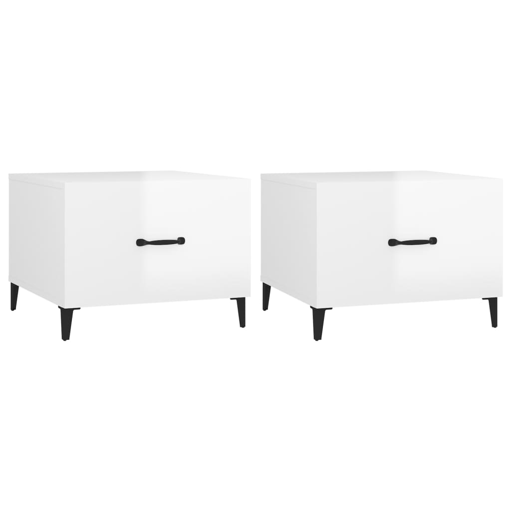 vidaXL Coffee Tables with Metal Legs 2 pcs High Gloss White 50x50x40 cm
