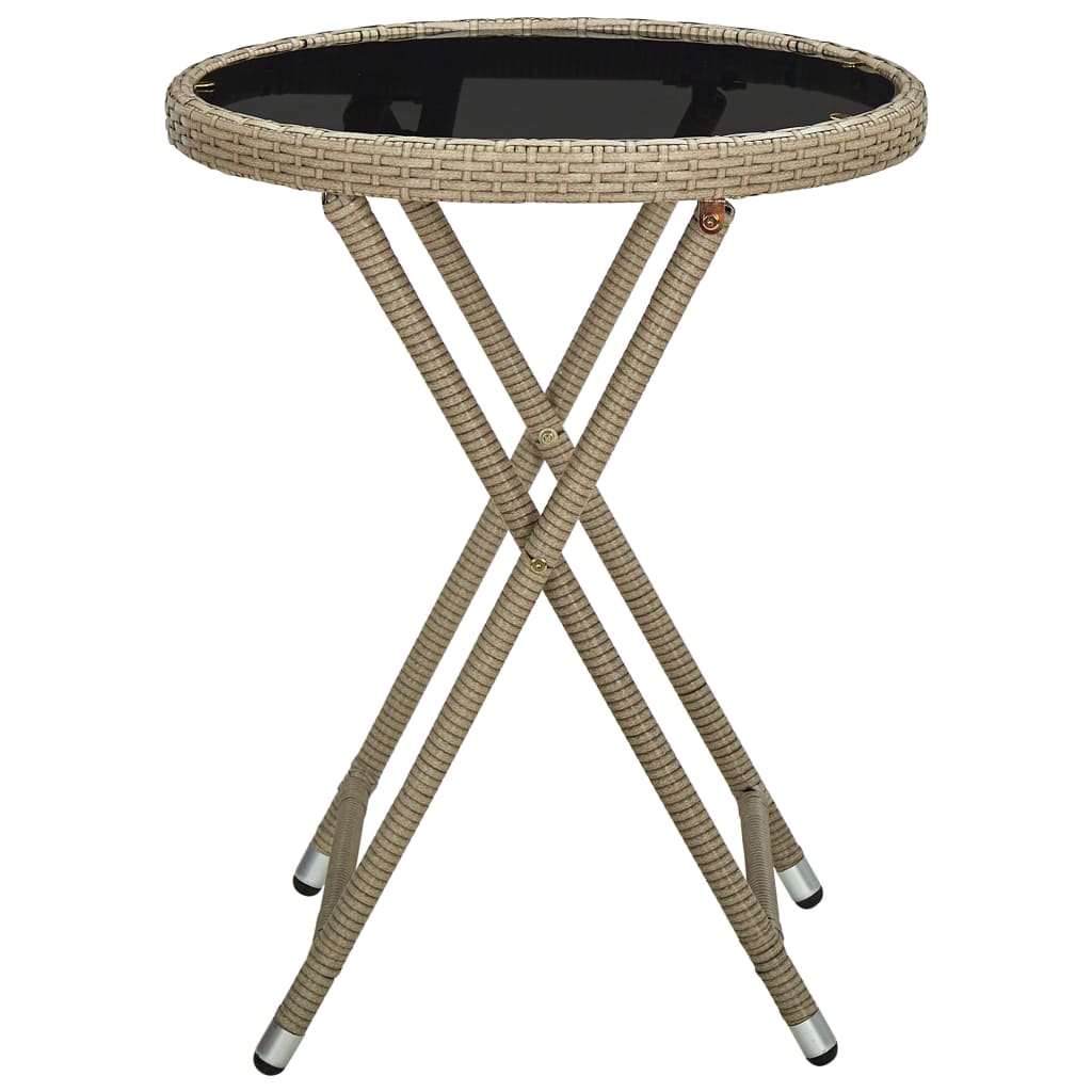 vidaXL Tea Table Beige 60 cm Poly Rattan and Tempered Glass