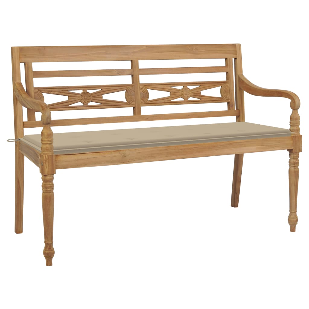 vidaXL Batavia Bench with Beige Cushion 150 cm Solid Teak Wood