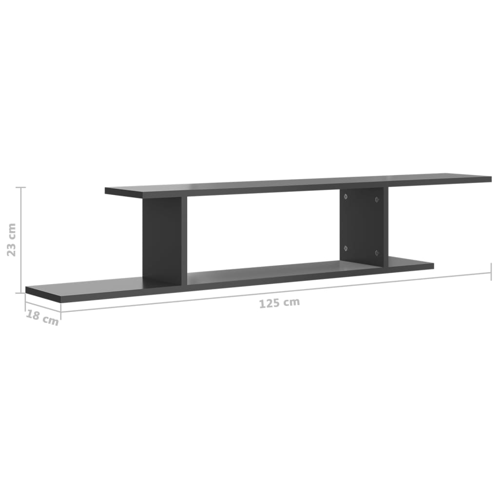 vidaXL Wall-Mounted TV Shelf High Gloss Grey 125x18x23 cm Engineered Wood