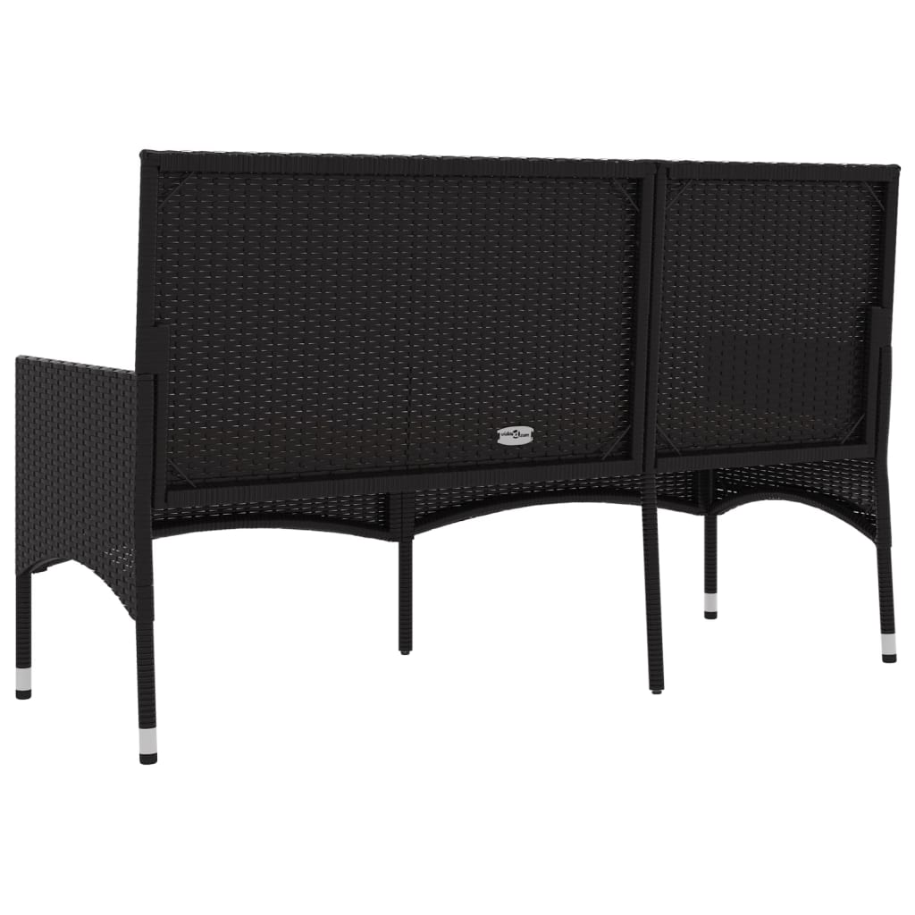 vidaXL 3-Seater Garden Bench with Cushions Black Poly Rattan