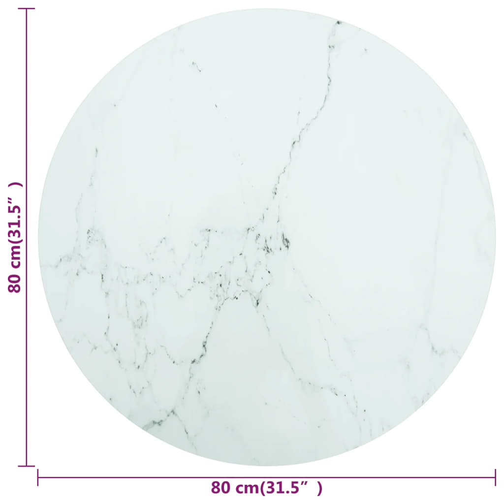 vidaXL Table Top White Ø80x1 cm Tempered Glass with Marble Design