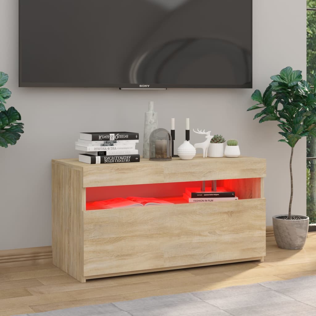 vidaXL TV Cabinet with LED Lights Sonoma Oak 75x35x40 cm
