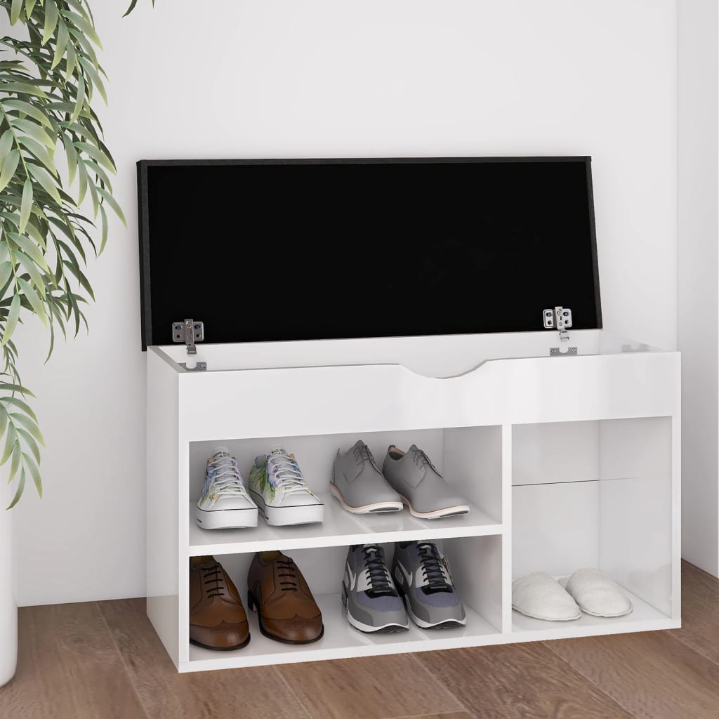 vidaXL Shoe Bench with Cushion High Gloss White 80x30x47 cm Engineered Wood