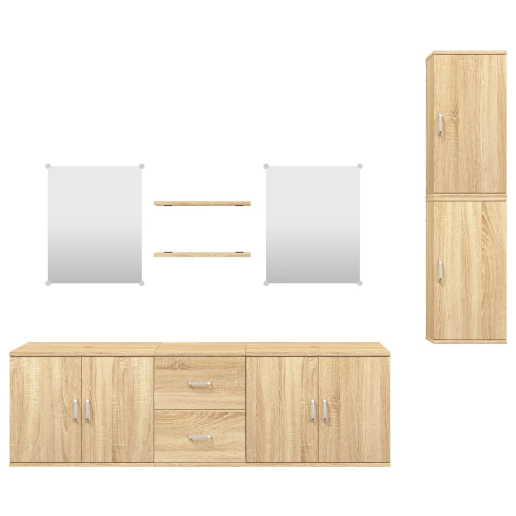vidaXL 7 Piece Bathroom Furniture Set Oak Engineered Wood