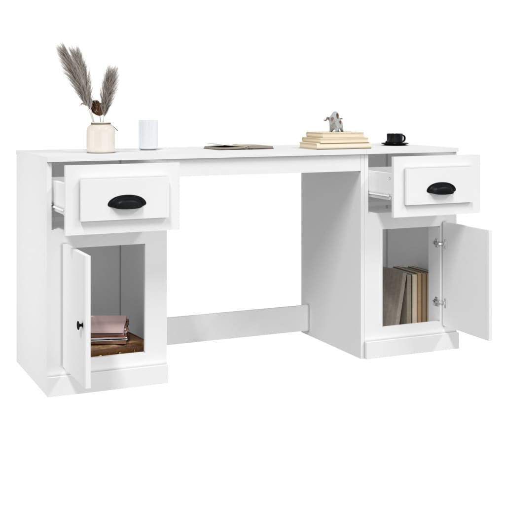 vidaXL Desk with Cabinet White Engineered Wood