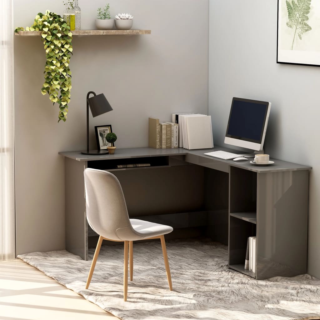 vidaXL L-Shaped Corner Desk High Gloss Grey 47.2"x55.1"x29.5" Engineered Wood