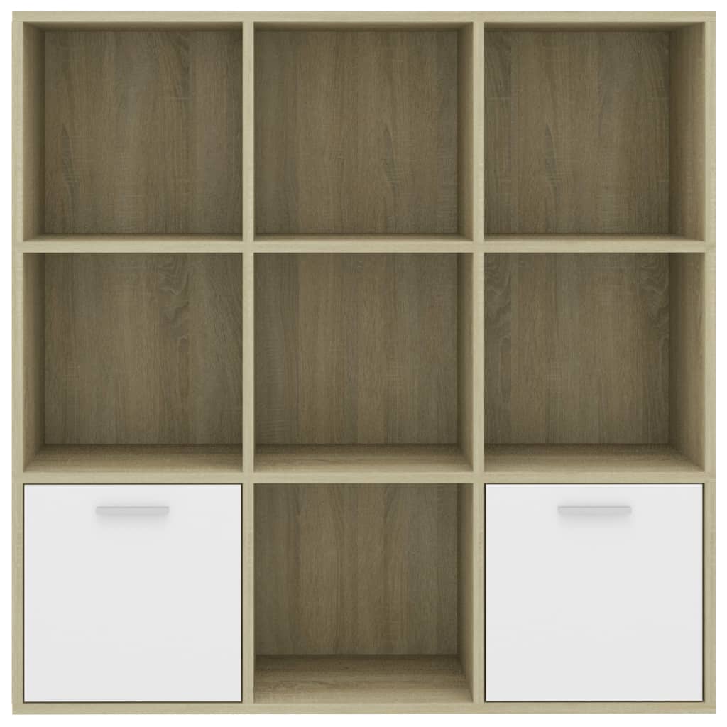 vidaXL Book Cabinet White and Sonoma Oak 98x30x98 cm Engineered Wood