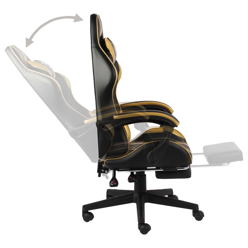 vidaXL Racing Chair with Footrest Black and Gold Faux Leather