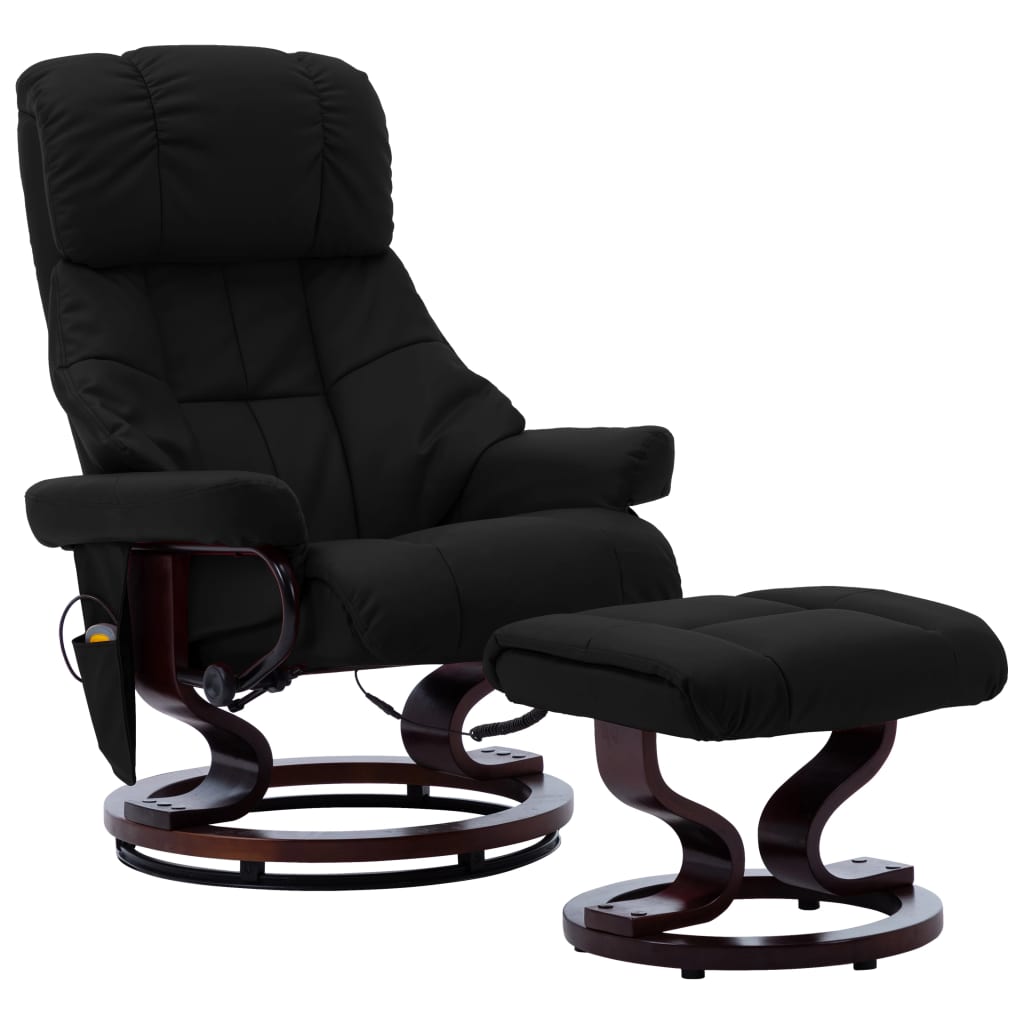 vidaXL Massage Reclining Chair Black Faux Leather and Bentwood
