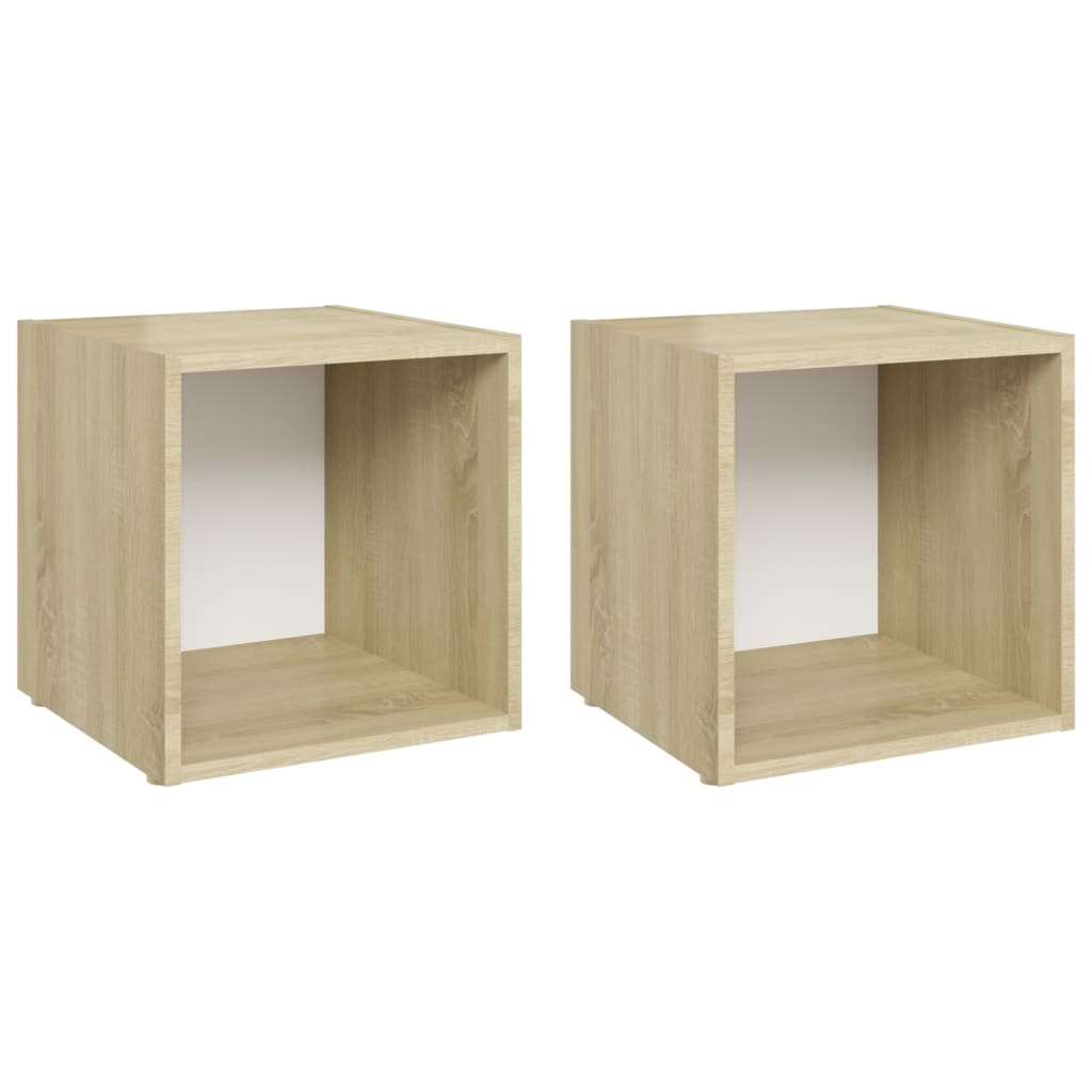 vidaXL TV Cabinets 2 pcs White and Sonoma Oak 37x35x37 cm Engineered Wood