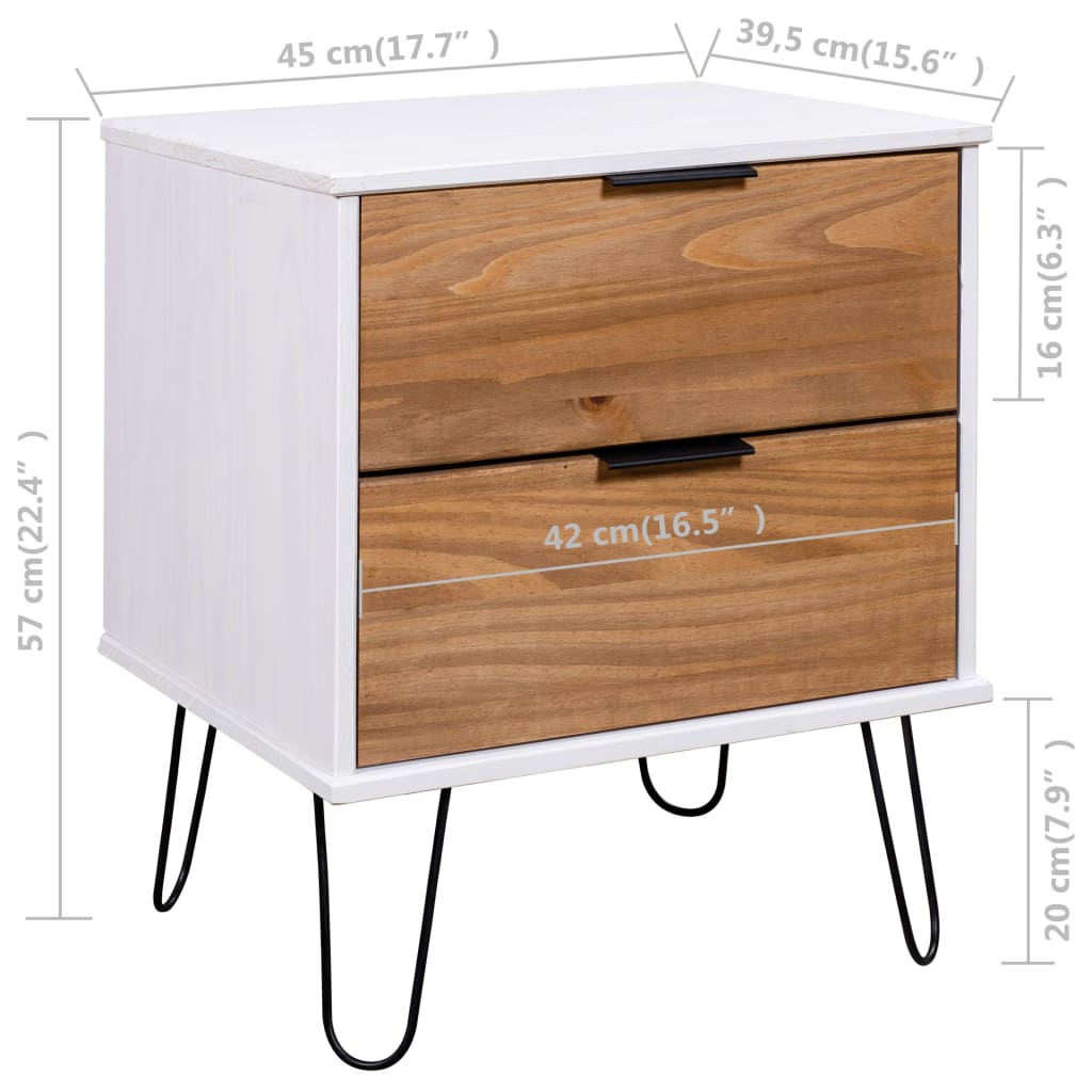 vidaXL Bedside Cabinet Light Wood and White 45x39.5x57 cm Pine Wood