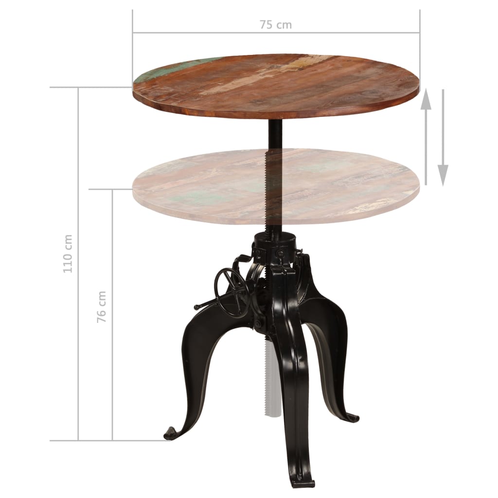 vidaXL Bar Table Solid Reclaimed Wood 75x(76-110) cm
