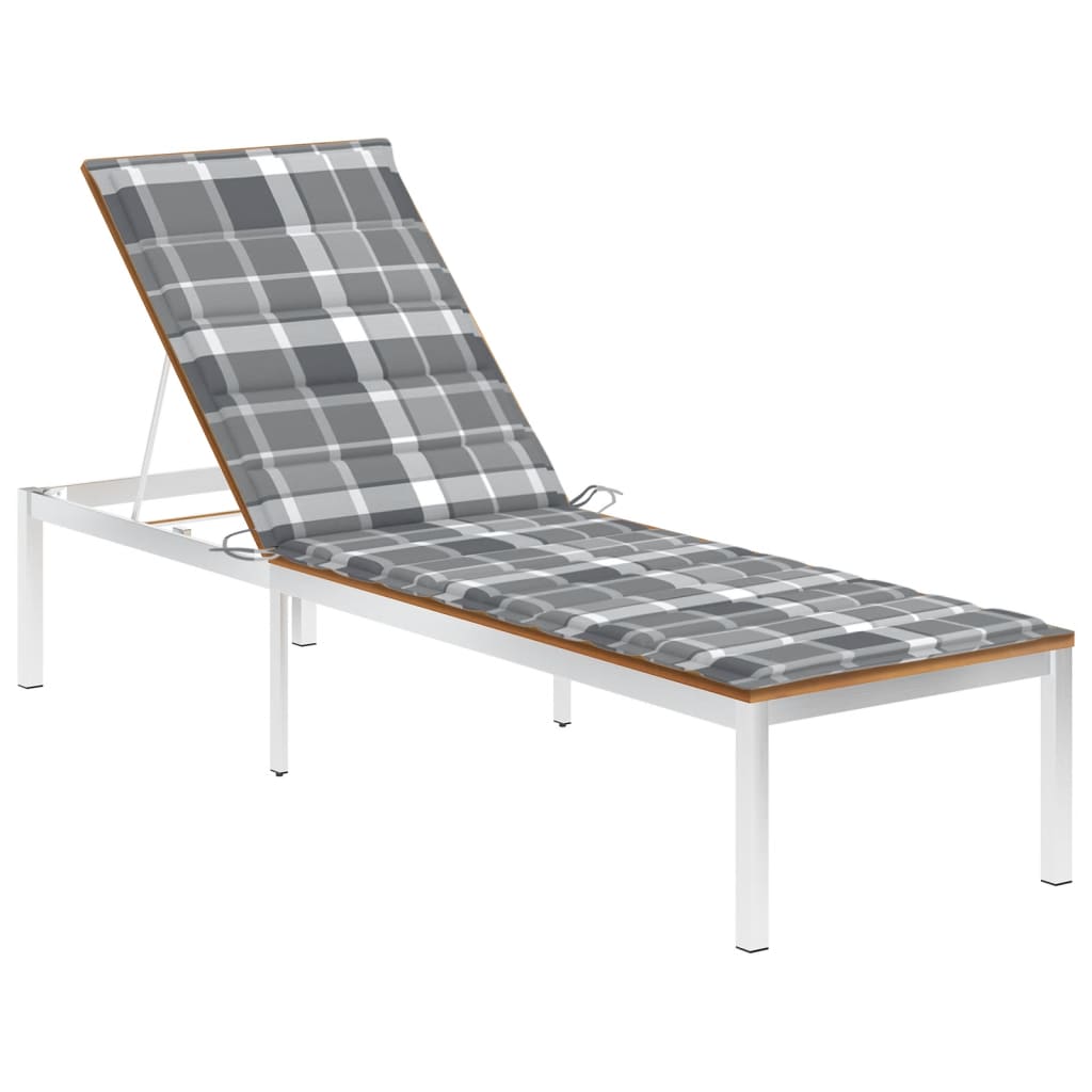 vidaXL Sun Lounger with Cushion Solid Acacia Wood and Stainless Steel