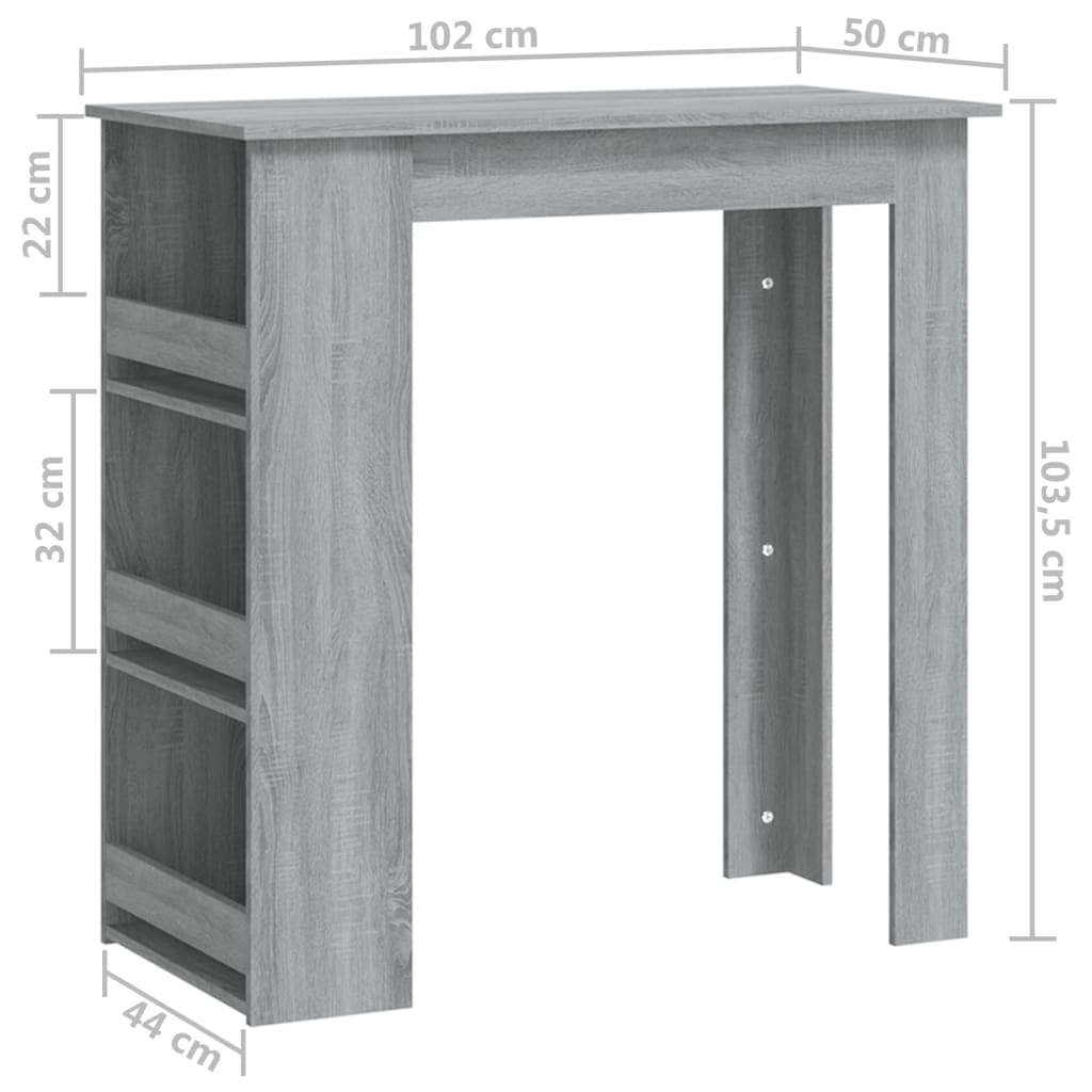 vidaXL Bar Table with Storage Rack Grey Sonoma 102x50x103.5cm Engineered Wood