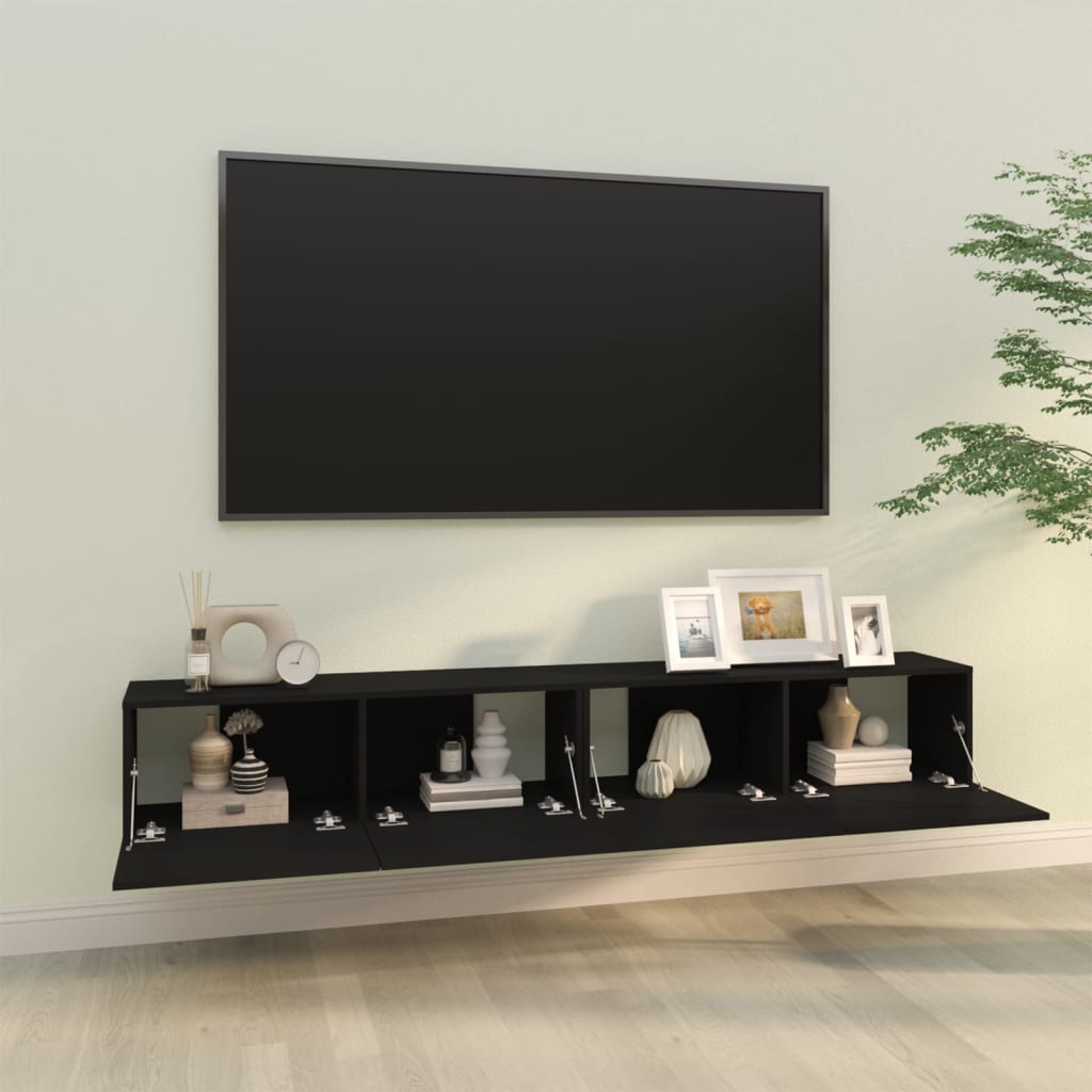 vidaXL Wall TV Cabinets 2 pcs Black 100x30x30 cm Engineered Wood