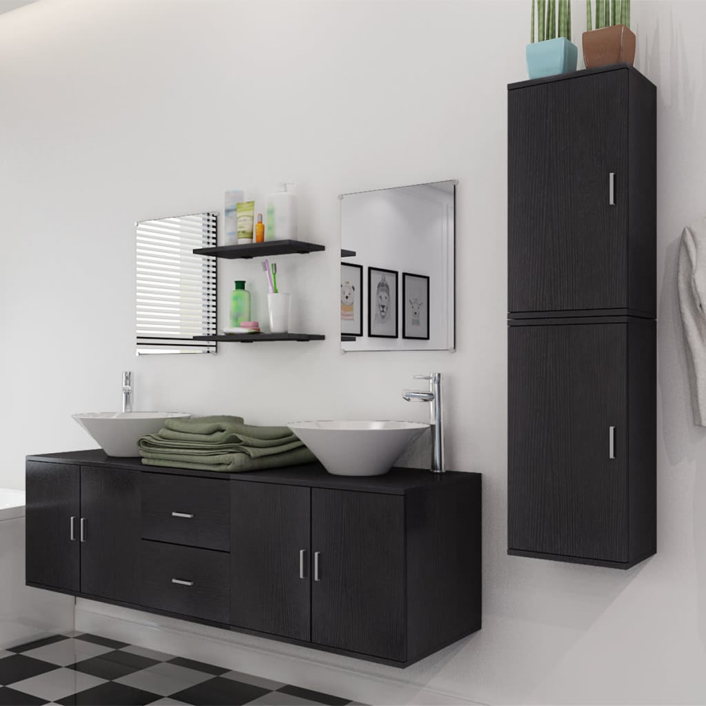 vidaXL Nine Piece Bathroom Furniture and Basin Set Black