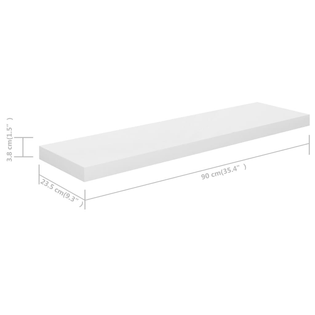 vidaXL Floating Wall Shelves 4 pcs High Gloss White 90x23.5x3.8 cm MDF