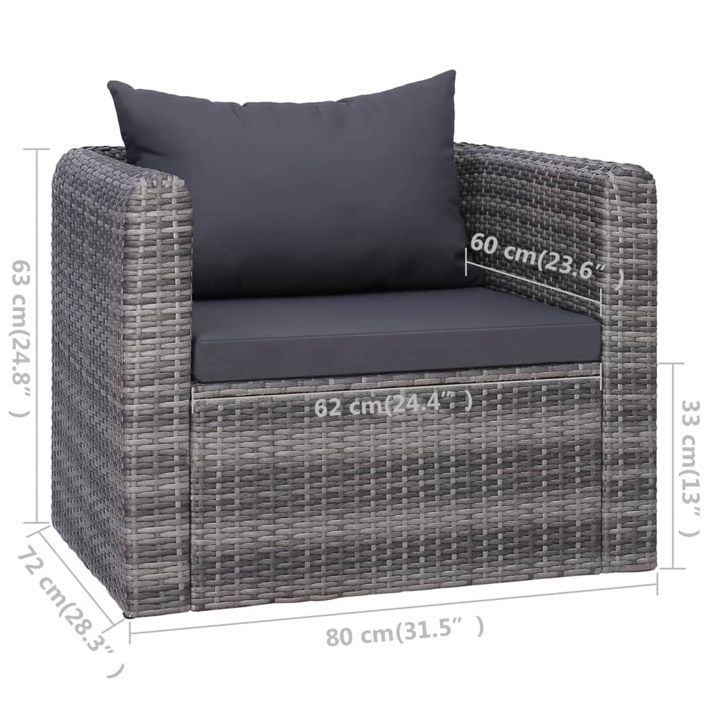 vidaXL 6 Piece Garden Sofa Set with Cushions & Pillows Poly Rattan Grey