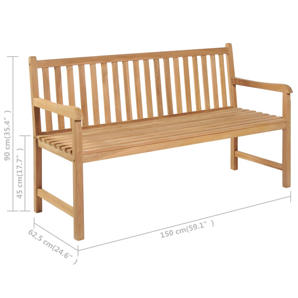 vidaXL Garden Bench with Cream White Cushion 150 cm Solid Teak Wood