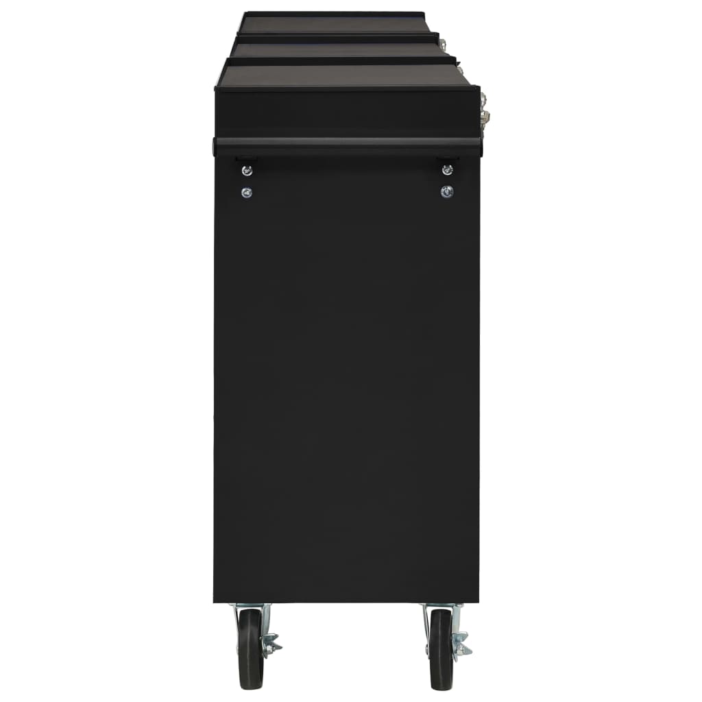 vidaXL Tool Trolley with 15 Drawers Steel Black (147183+2x147184)