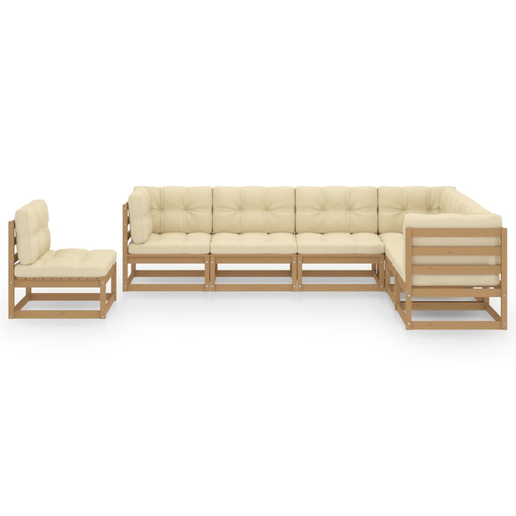 vidaXL 7 Piece Garden Lounge Set & Cushions Honey Brown Solid Pinewood