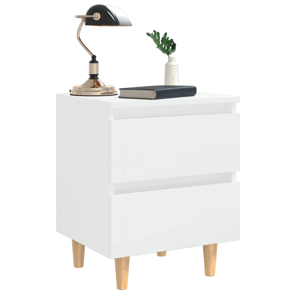 vidaXL Bed Cabinet & Solid Pinewood Legs High Gloss White 40x35x50 cm