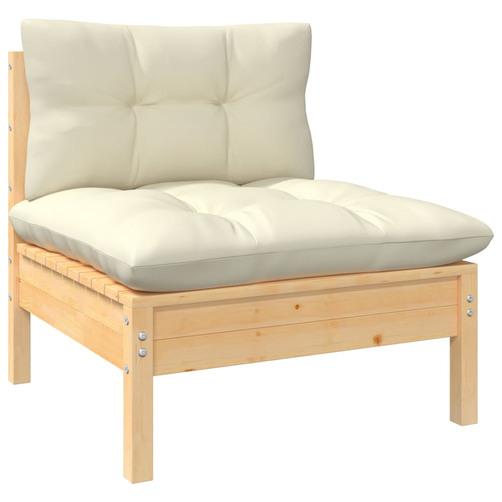 vidaXL 14 Piece Garden Lounge Set with Cream Cushions Pinewood