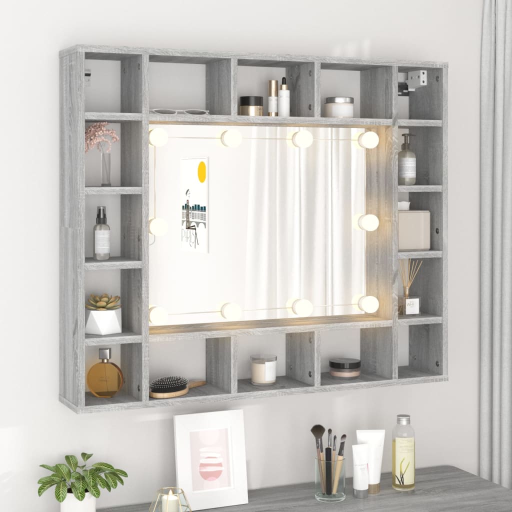 vidaXL Mirror Cabinet with LED Grey Sonoma 91x15x76.5 cm