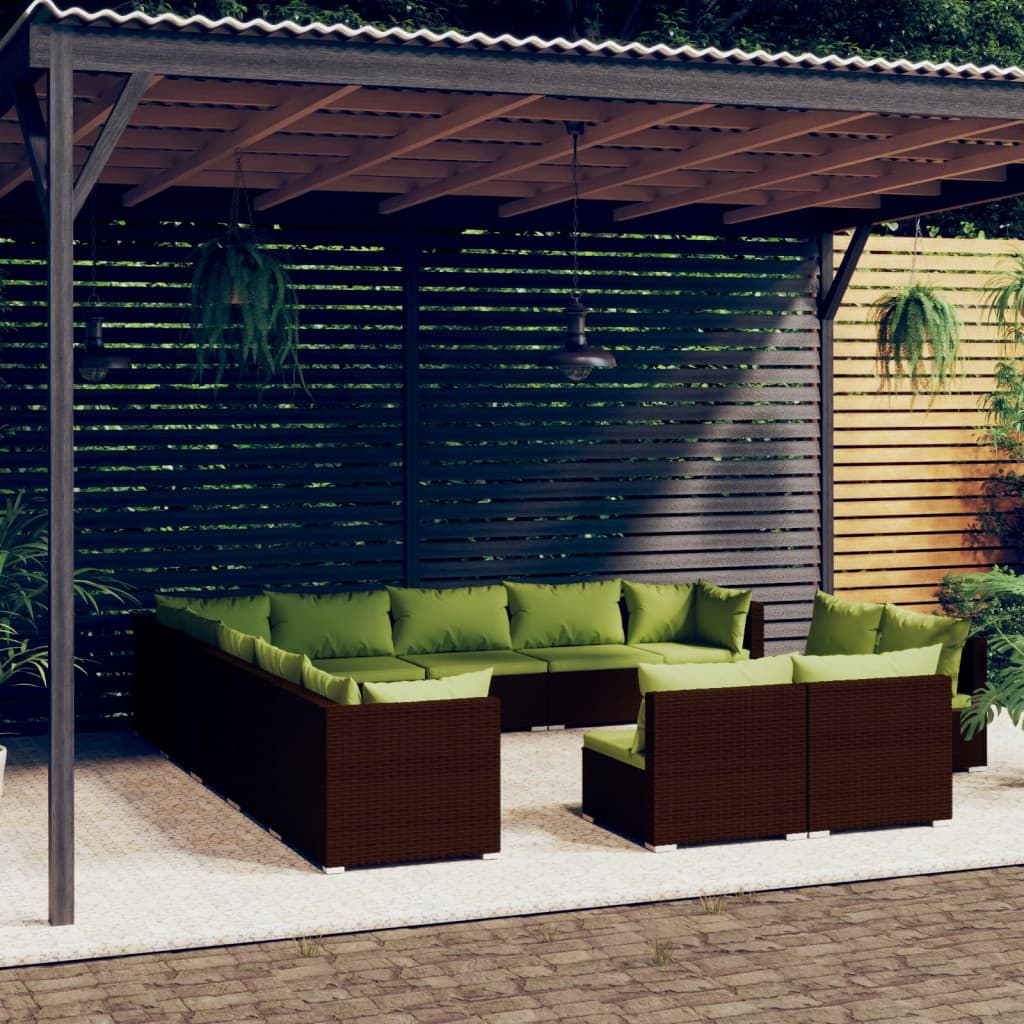 vidaXL 13 Piece Garden Lounge Set with Cushions Brown Poly Rattan