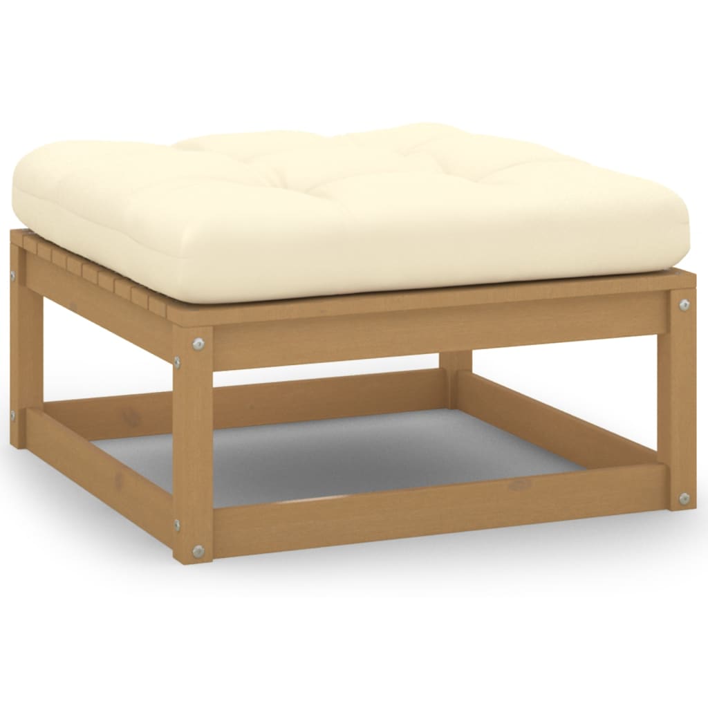 vidaXL Garden Footstool with Cushion Honey Brown Solid Pinewood