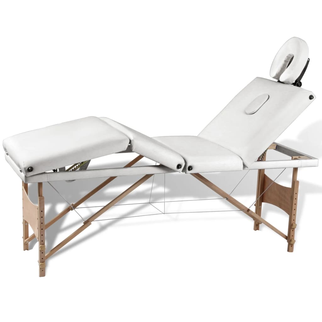 vidaXL Cream White Foldable Massage Table 4 Zones with Wooden Frame