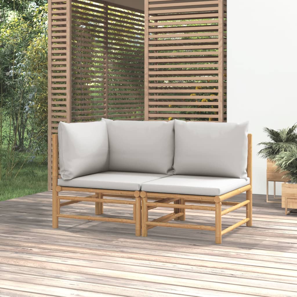 vidaXL 2 Piece Garden Lounge Set with Light Grey Cushions Bamboo